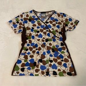 Women's Cherokee Nurse Scrub Top Elastic Waist Multi Colored Spades Size Small